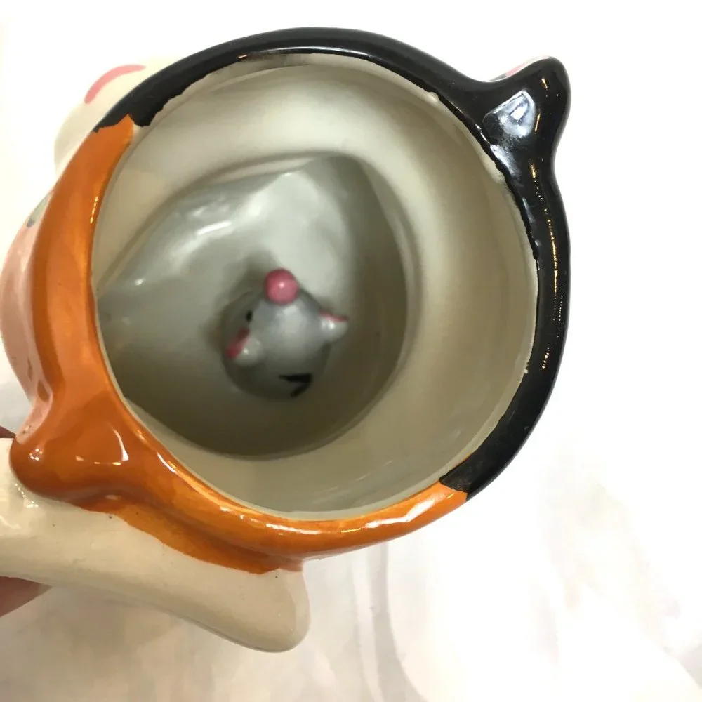 Pier 1 Calico Cat Coffee Tea Cup w/ Surprise Mouse Inside